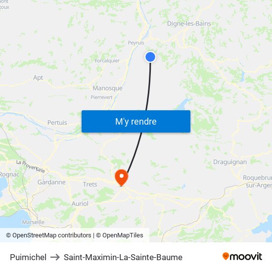 Puimichel to Saint-Maximin-La-Sainte-Baume map