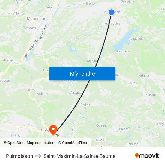 Puimoisson to Saint-Maximin-La-Sainte-Baume map