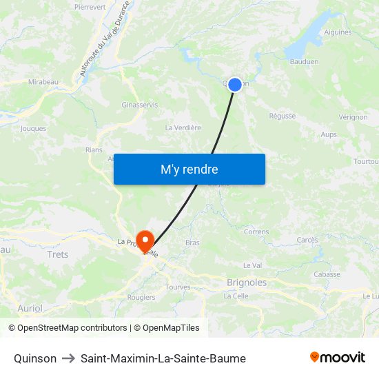 Quinson to Saint-Maximin-La-Sainte-Baume map