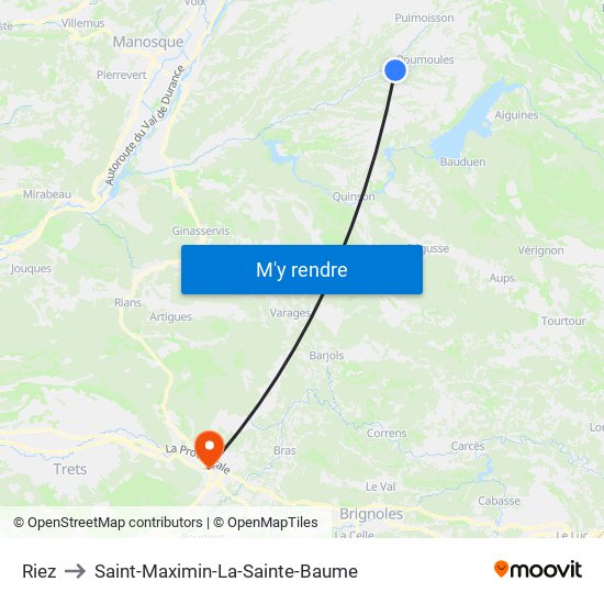 Riez to Saint-Maximin-La-Sainte-Baume map