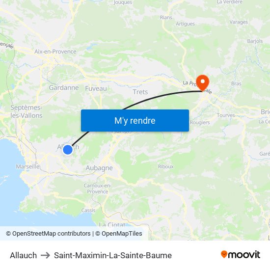 Allauch to Saint-Maximin-La-Sainte-Baume map