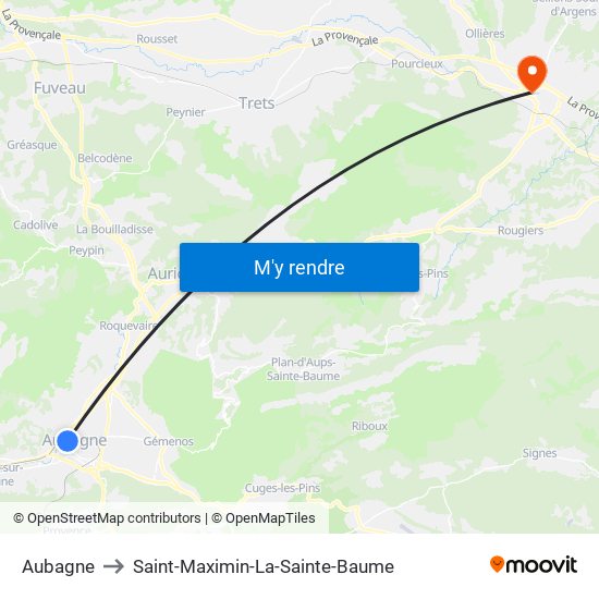 Aubagne to Saint-Maximin-La-Sainte-Baume map