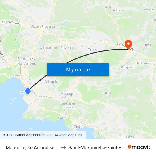 Marseille, 3e Arrondissement to Saint-Maximin-La-Sainte-Baume map