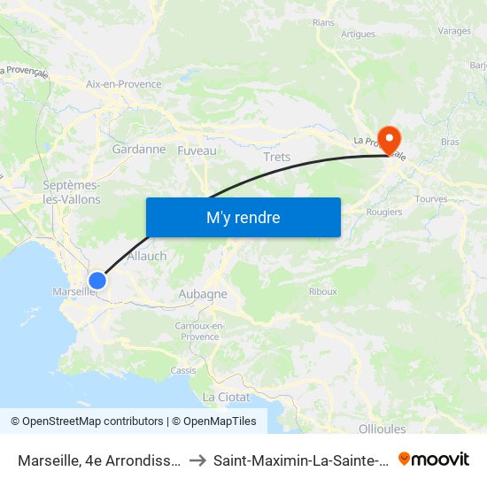 Marseille, 4e Arrondissement to Saint-Maximin-La-Sainte-Baume map