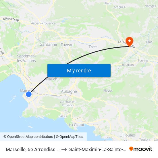 Marseille, 6e Arrondissement to Saint-Maximin-La-Sainte-Baume map