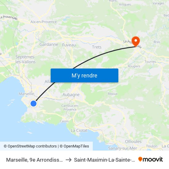 Marseille, 9e Arrondissement to Saint-Maximin-La-Sainte-Baume map