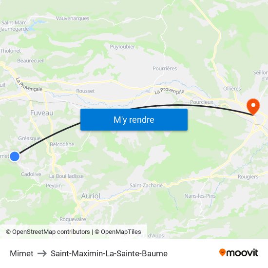 Mimet to Saint-Maximin-La-Sainte-Baume map
