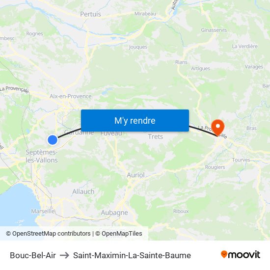 Bouc-Bel-Air to Saint-Maximin-La-Sainte-Baume map