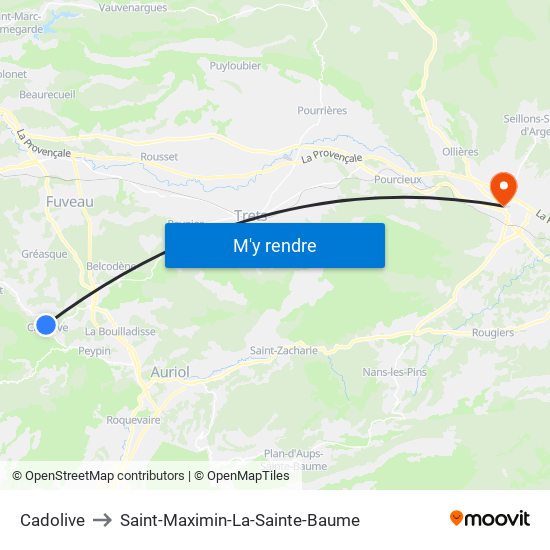 Cadolive to Saint-Maximin-La-Sainte-Baume map