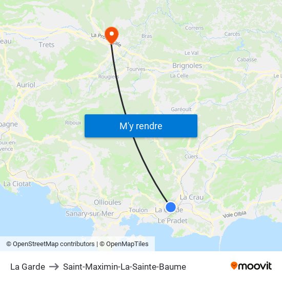 La Garde to Saint-Maximin-La-Sainte-Baume map