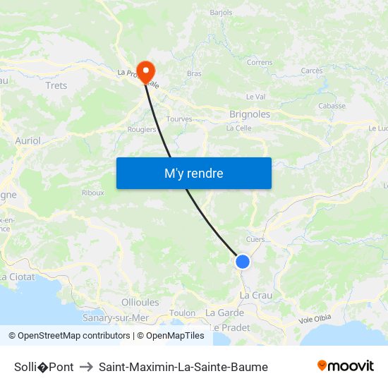 Solli�Pont to Saint-Maximin-La-Sainte-Baume map