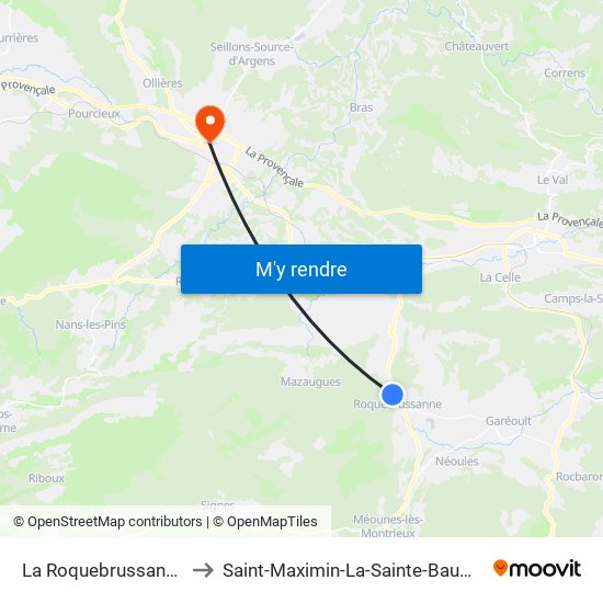 La Roquebrussanne to Saint-Maximin-La-Sainte-Baume map