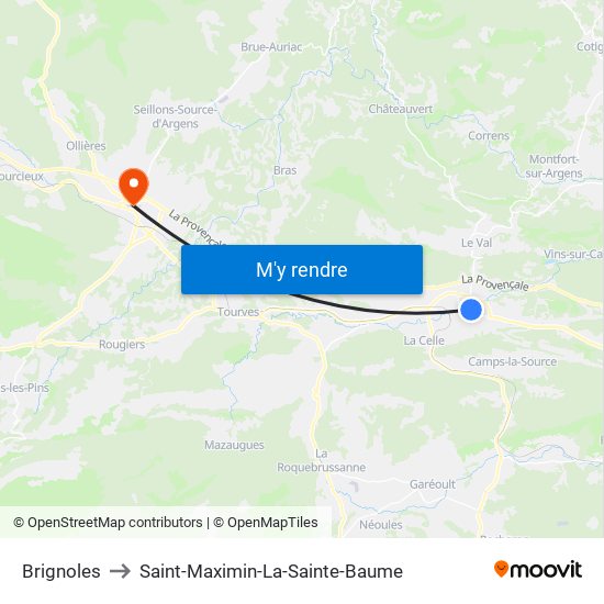 Brignoles to Saint-Maximin-La-Sainte-Baume map