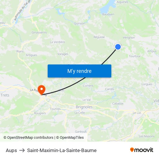 Aups to Saint-Maximin-La-Sainte-Baume map