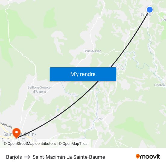 Barjols to Saint-Maximin-La-Sainte-Baume map