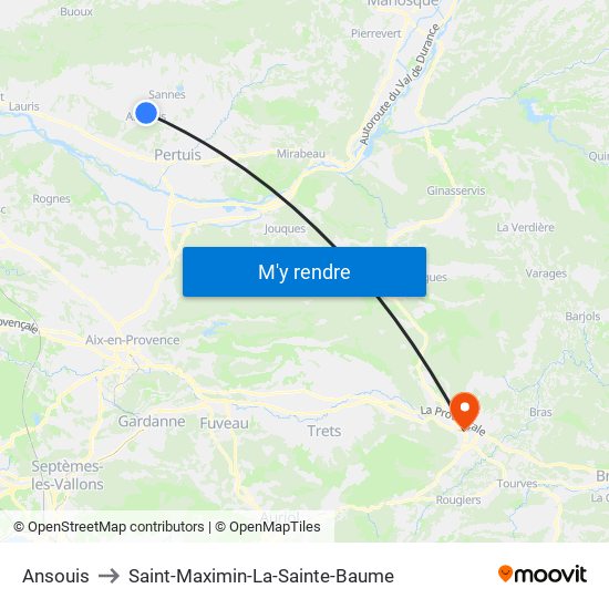 Ansouis to Saint-Maximin-La-Sainte-Baume map