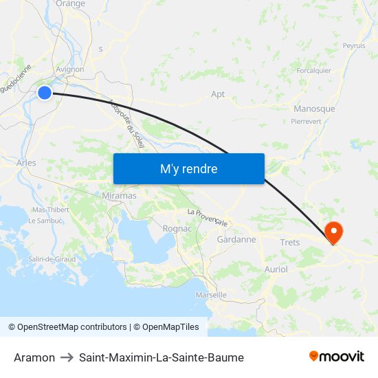 Aramon to Saint-Maximin-La-Sainte-Baume map