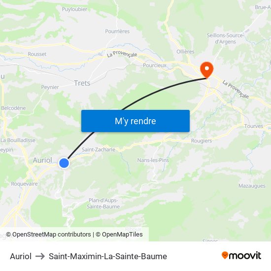 Auriol to Saint-Maximin-La-Sainte-Baume map