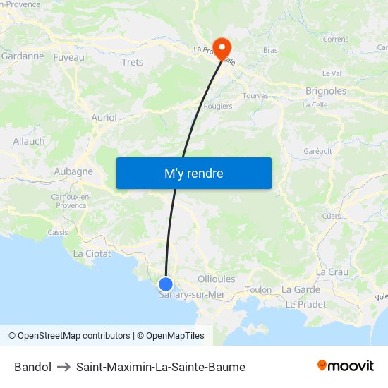 Bandol to Saint-Maximin-La-Sainte-Baume map