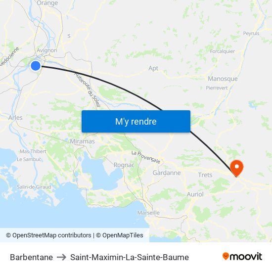 Barbentane to Saint-Maximin-La-Sainte-Baume map