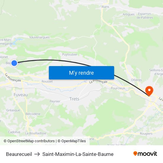 Beaurecueil to Saint-Maximin-La-Sainte-Baume map