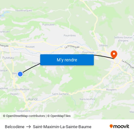 Belcodène to Saint-Maximin-La-Sainte-Baume map