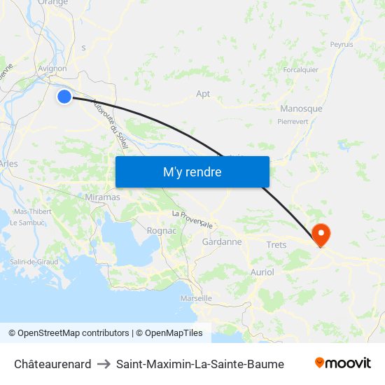 Châteaurenard to Saint-Maximin-La-Sainte-Baume map