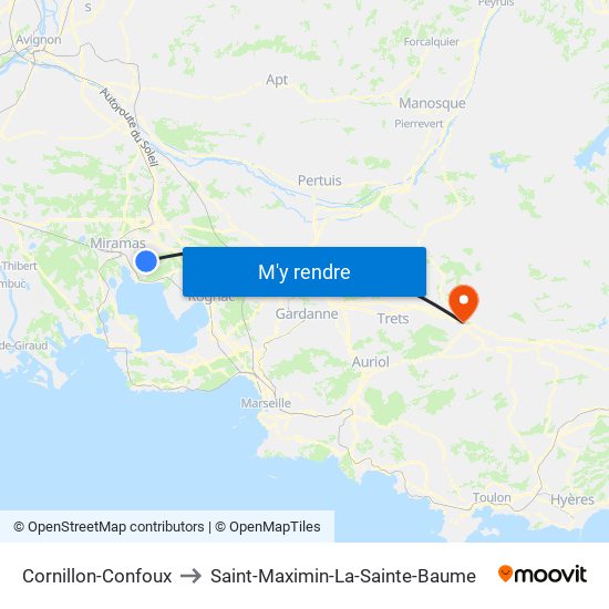 Cornillon-Confoux to Saint-Maximin-La-Sainte-Baume map