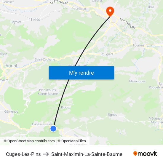 Cuges-Les-Pins to Saint-Maximin-La-Sainte-Baume map