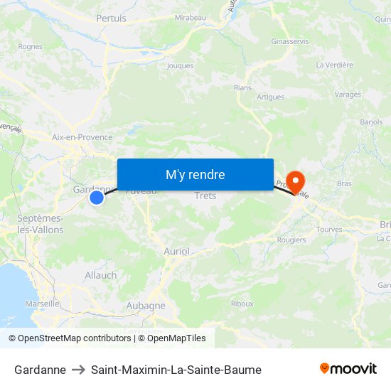 Gardanne to Saint-Maximin-La-Sainte-Baume map