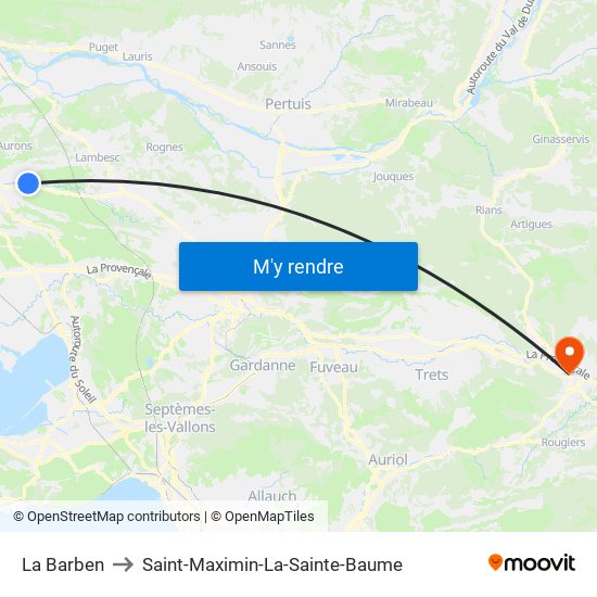 La Barben to Saint-Maximin-La-Sainte-Baume map