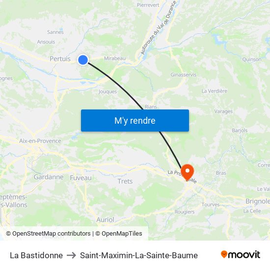 La Bastidonne to Saint-Maximin-La-Sainte-Baume map