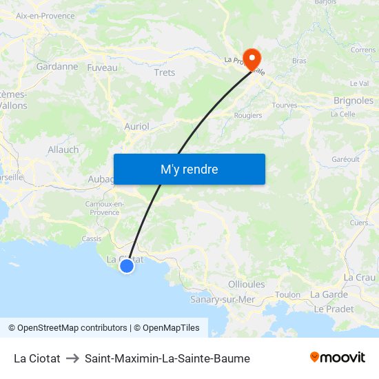 La Ciotat to Saint-Maximin-La-Sainte-Baume map