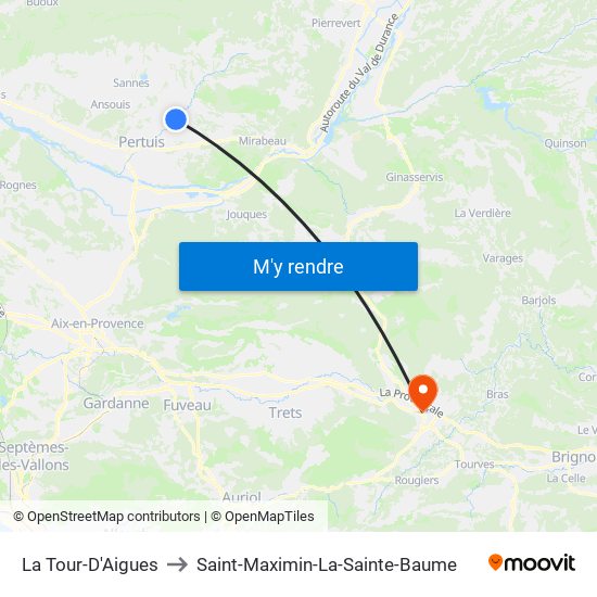 La Tour-D'Aigues to Saint-Maximin-La-Sainte-Baume map