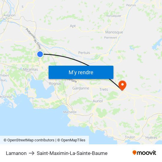 Lamanon to Saint-Maximin-La-Sainte-Baume map