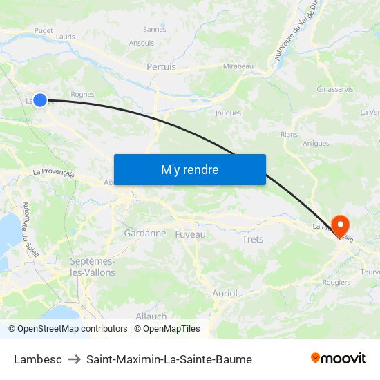 Lambesc to Saint-Maximin-La-Sainte-Baume map