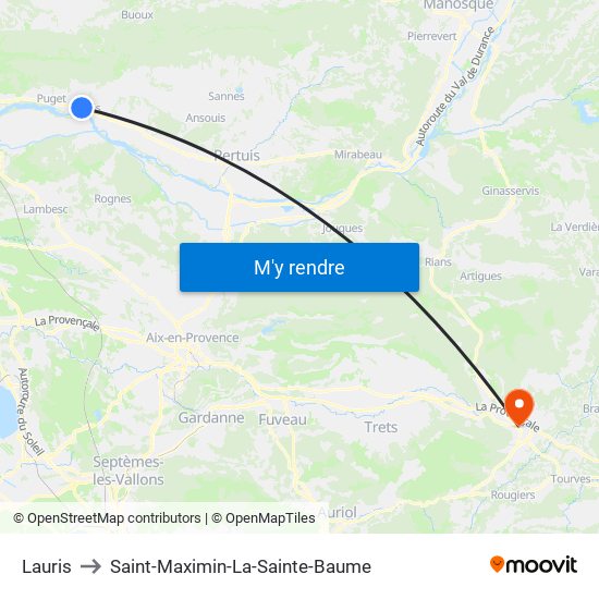 Lauris to Saint-Maximin-La-Sainte-Baume map