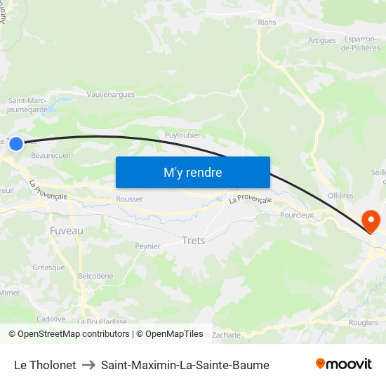 Le Tholonet to Saint-Maximin-La-Sainte-Baume map