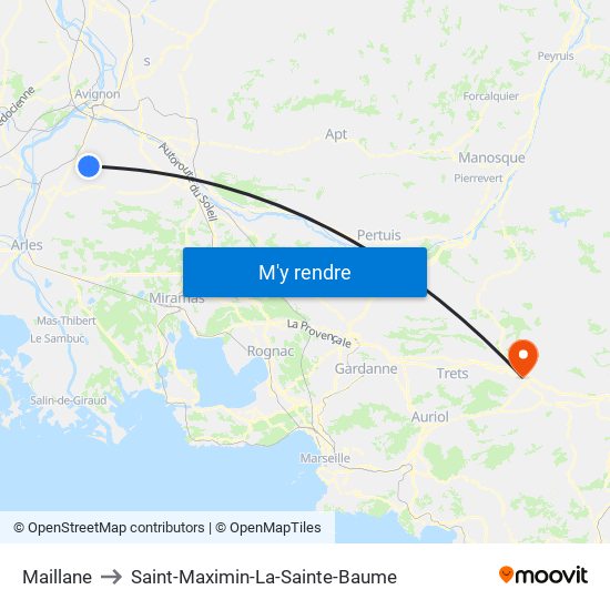 Maillane to Saint-Maximin-La-Sainte-Baume map