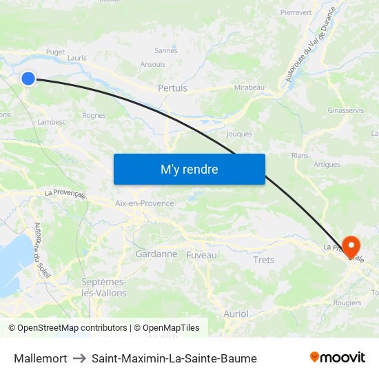 Mallemort to Saint-Maximin-La-Sainte-Baume map