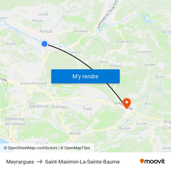 Meyrargues to Saint-Maximin-La-Sainte-Baume map