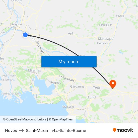 Noves to Saint-Maximin-La-Sainte-Baume map