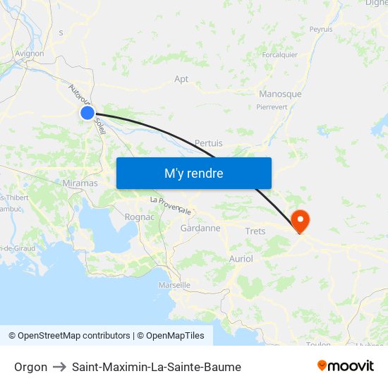 Orgon to Saint-Maximin-La-Sainte-Baume map