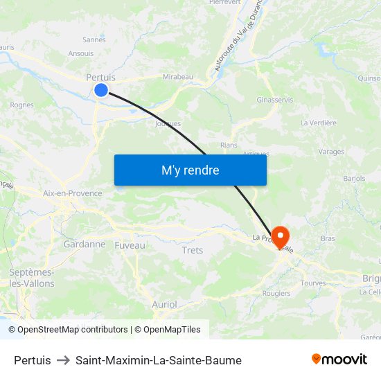 Pertuis to Saint-Maximin-La-Sainte-Baume map