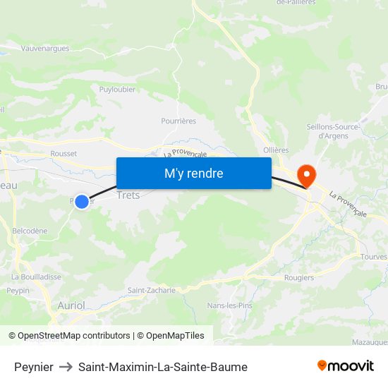 Peynier to Saint-Maximin-La-Sainte-Baume map