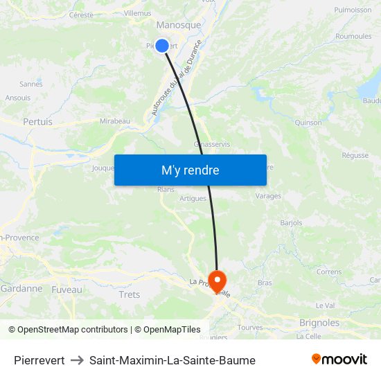 Pierrevert to Saint-Maximin-La-Sainte-Baume map