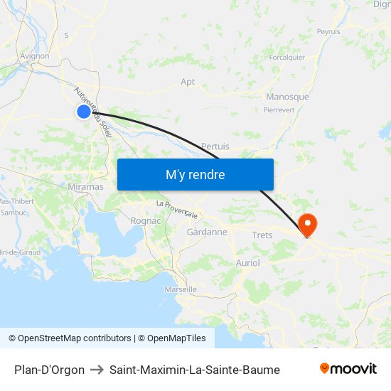 Plan-D'Orgon to Saint-Maximin-La-Sainte-Baume map