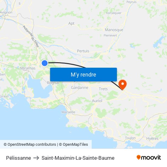 Pélissanne to Saint-Maximin-La-Sainte-Baume map