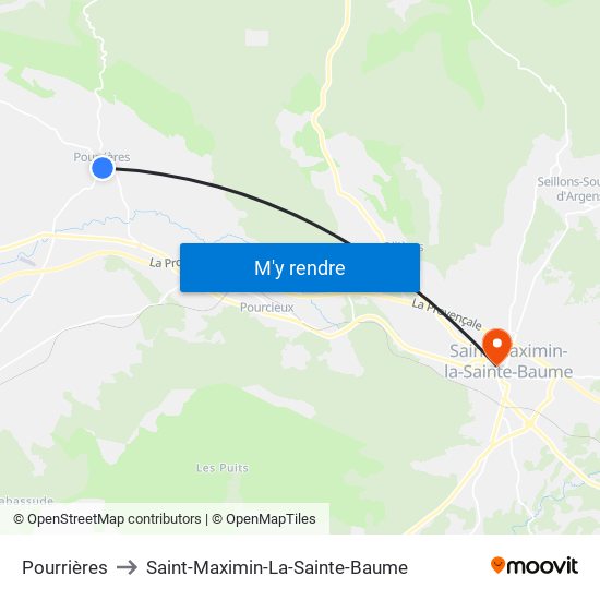 Pourrières to Saint-Maximin-La-Sainte-Baume map