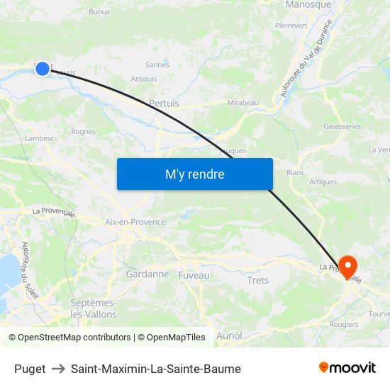 Puget to Saint-Maximin-La-Sainte-Baume map